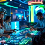 Experience new technology transforming gambling with vibrant casino scene and holographic elements.