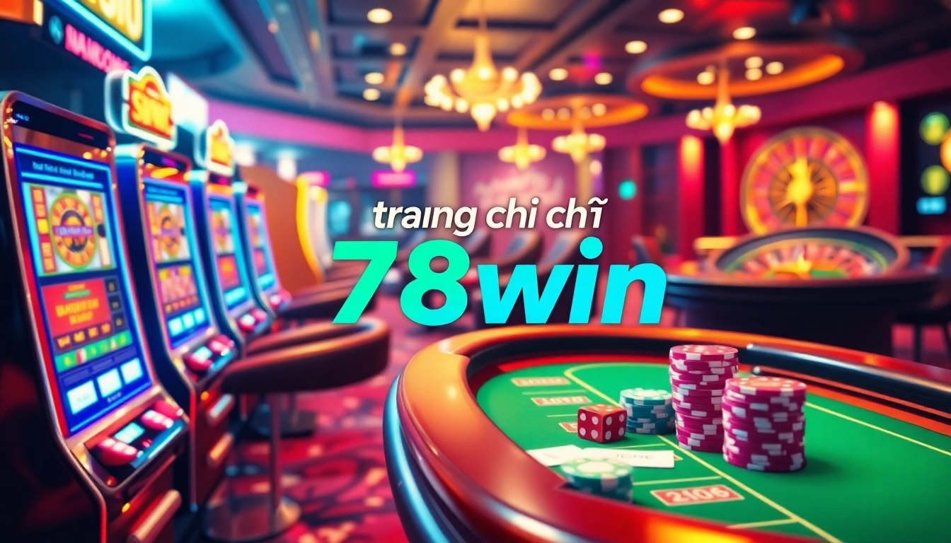 Experience the excitement of trang chủ 78win with vibrant casino action featuring poker tables and slot machines.