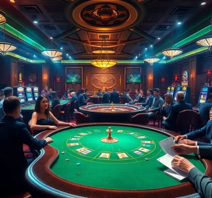 Casino atmosphere showing players at a poker table, emphasizing Nhà cái uy tín during thrilling games.