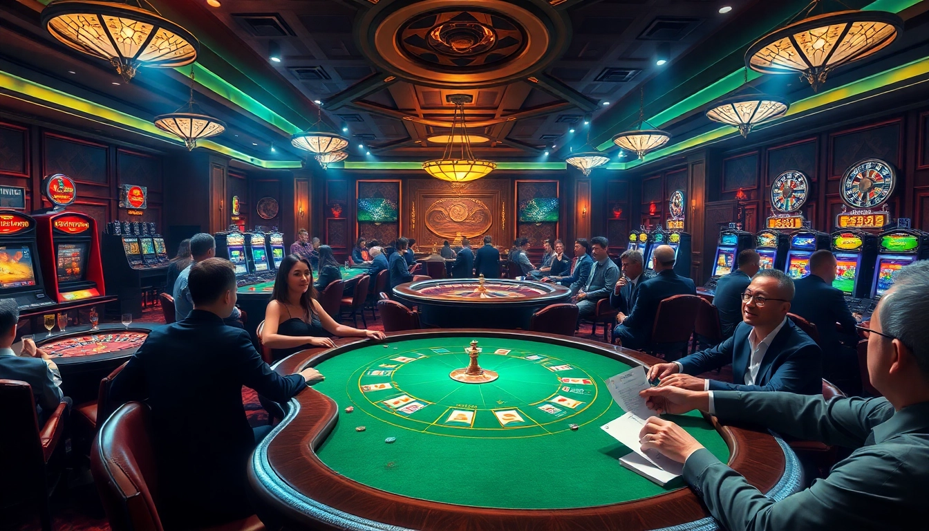 Casino atmosphere showing players at a poker table, emphasizing Nhà cái uy tín during thrilling games.