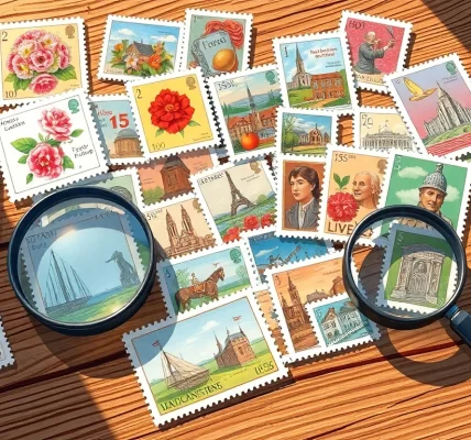 Explore a collection of cheap stamps displayed on a wooden table, capturing their vibrant designs.