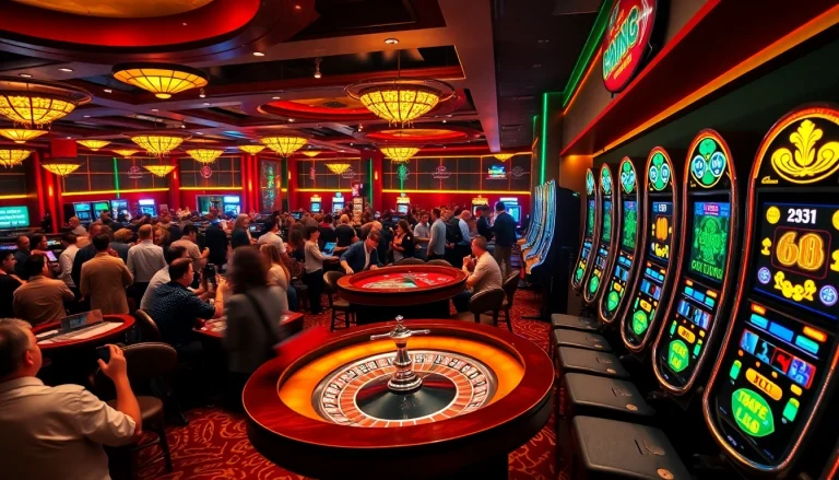 bästa utländska casinon: Players excitement gathered around the roulette table at a vibrant casino floor.