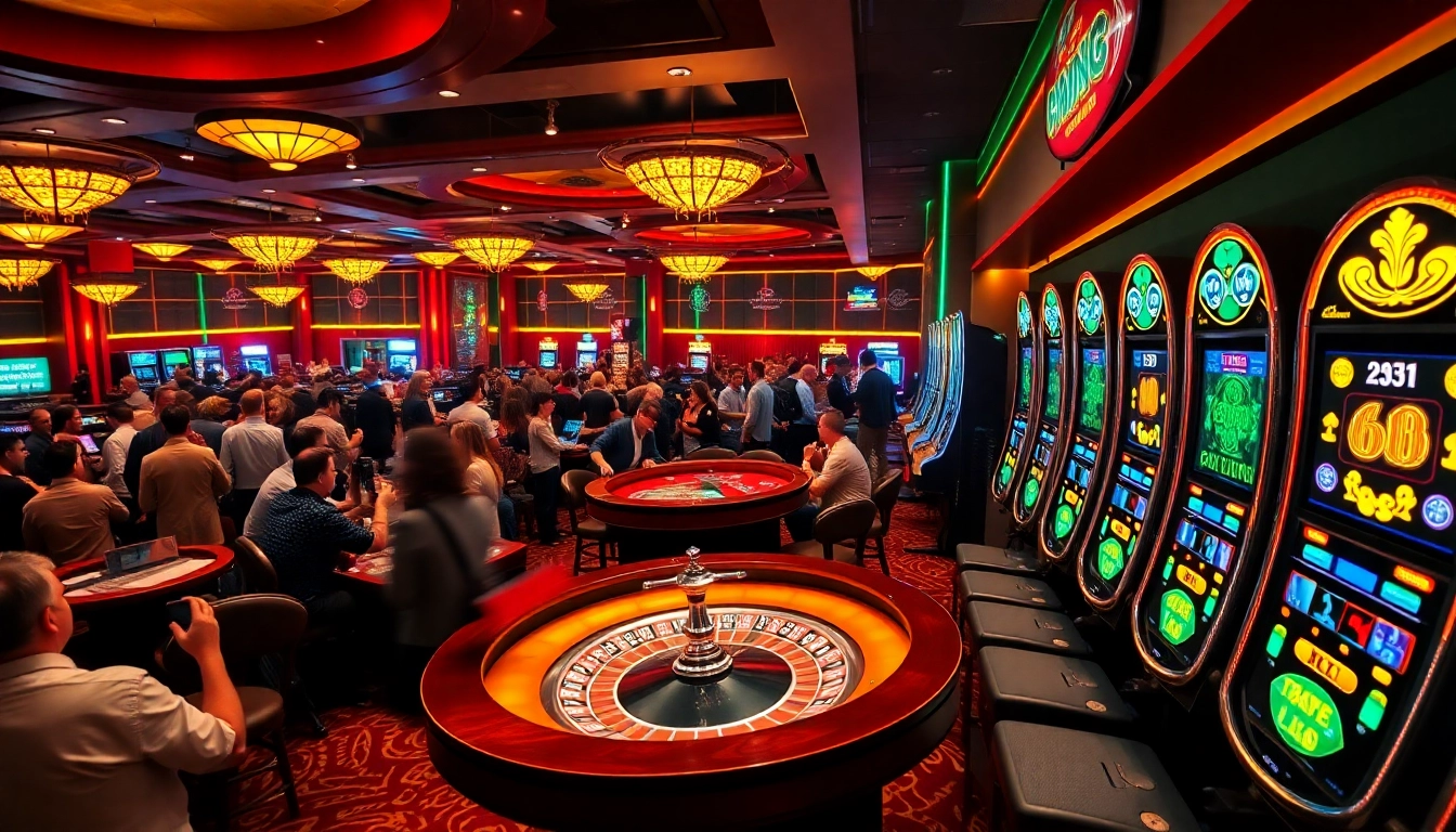 bästa utländska casinon: Players excitement gathered around the roulette table at a vibrant casino floor.
