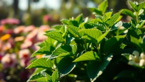 Experience the earthy scent of patchouli emanating from vibrant green leaves in a tranquil garden.