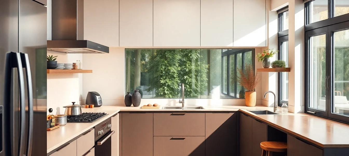 Showcase бяла техника in a modern kitchen with sleek appliances and a warm ambiance, highlighting contemporary design.