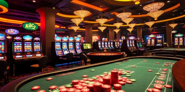 Exciting KJC AC 2 casino gaming scene with vibrant tables and slot machines