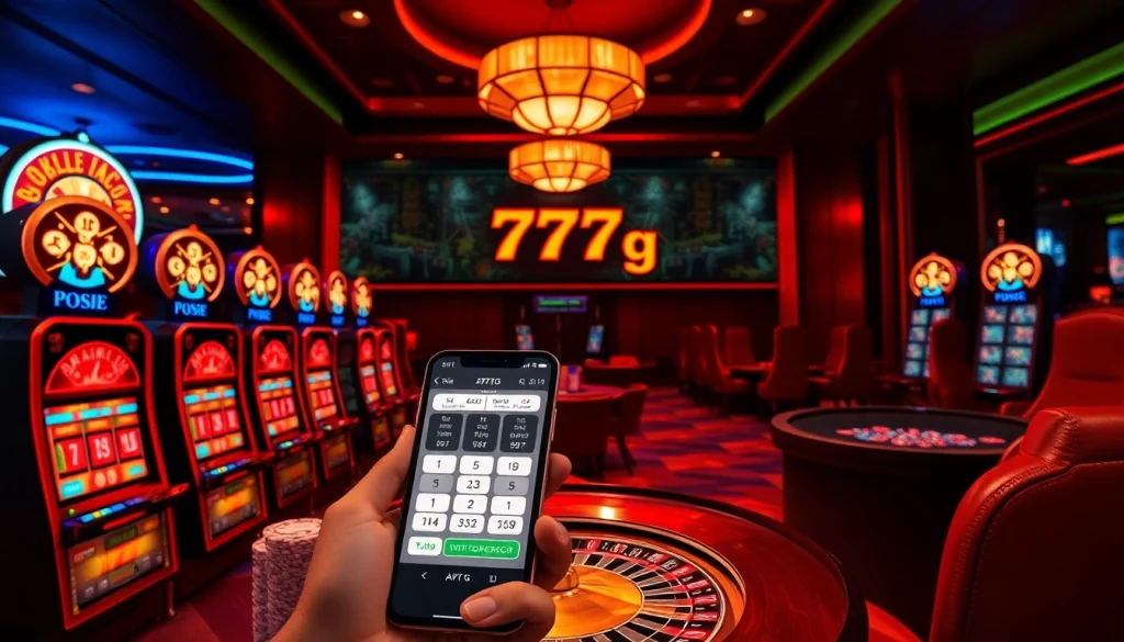Experience the thrill of online gambling with the 777g App interface among vibrant casino elements.