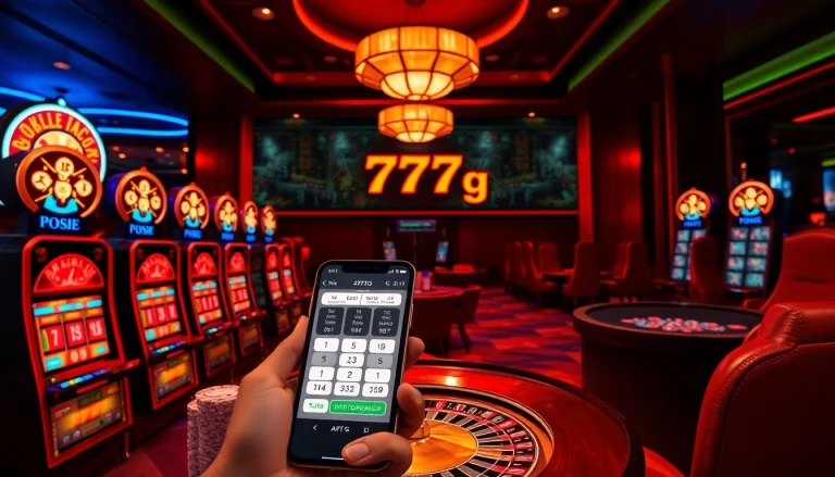 Experience the thrill of online gambling with the 777g App interface among vibrant casino elements.