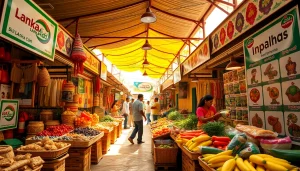 Lanka Add marketplace scene showcasing vibrant Sri Lankan culture and products.