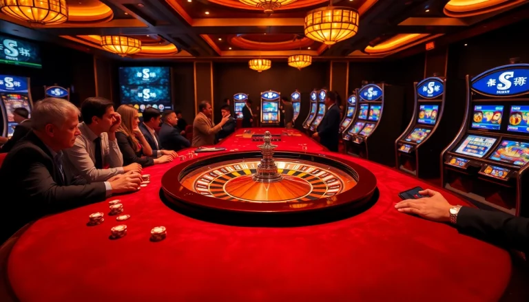 S8 logo shining prominently on an upscale casino table filled with vibrant poker chips and a spinning roulette wheel.