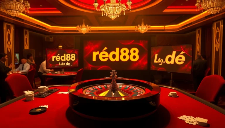 Experience red88 lô de action with vibrant casino games, chips, and roulette wheels.