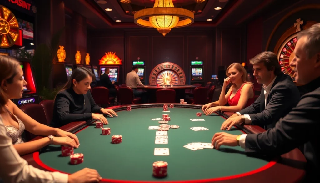 Experience thrilling gameplay at Win79's elegant poker table with vibrant chips and illuminated slots.