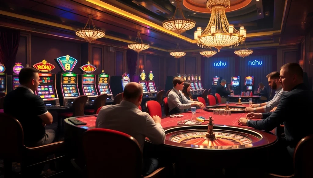 Engage in thrilling casino action at Nohu's luxury gaming tables with vibrant slot machines and roulette.