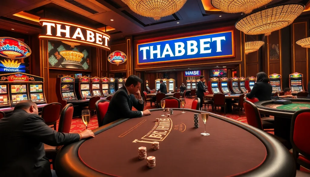 Players engaging in an exciting game at THABET casino, showcasing vibrant decor and luxurious atmosphere.