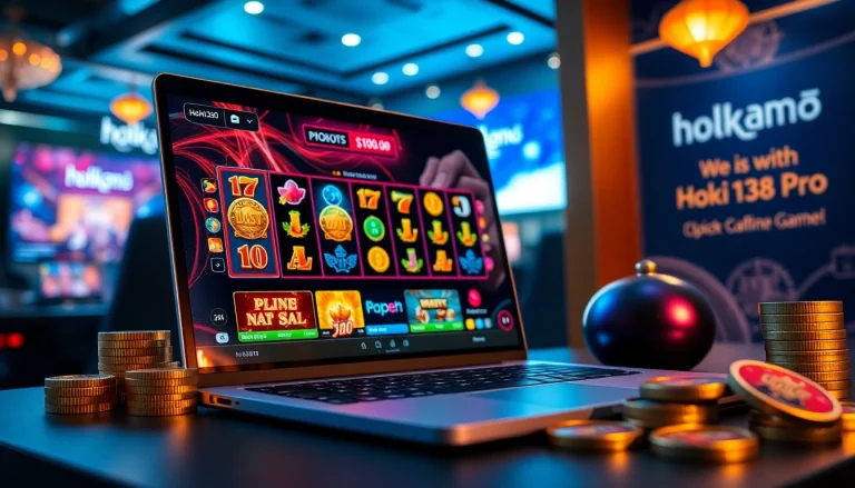 Online gambling experience with hoki138 pro branding and vibrant slot games.