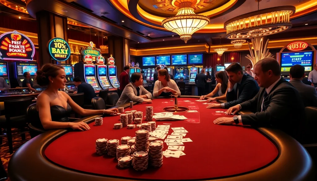KJC players enjoying a thrilling moment at a luxurious casino poker table.