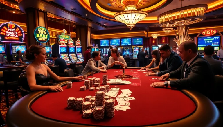 KJC players enjoying a thrilling moment at a luxurious casino poker table.