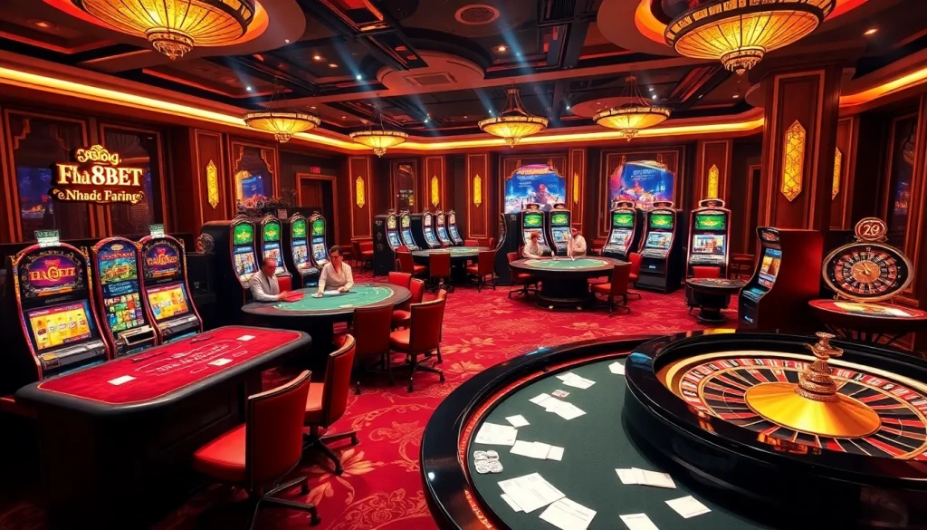 High stakes poker action featuring Nhà cái F8BET on luxurious casino tables.