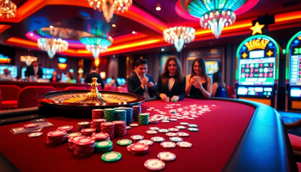Experience king88 excitement at a luxurious casino table with colorful chips, cards, and thrilling games.