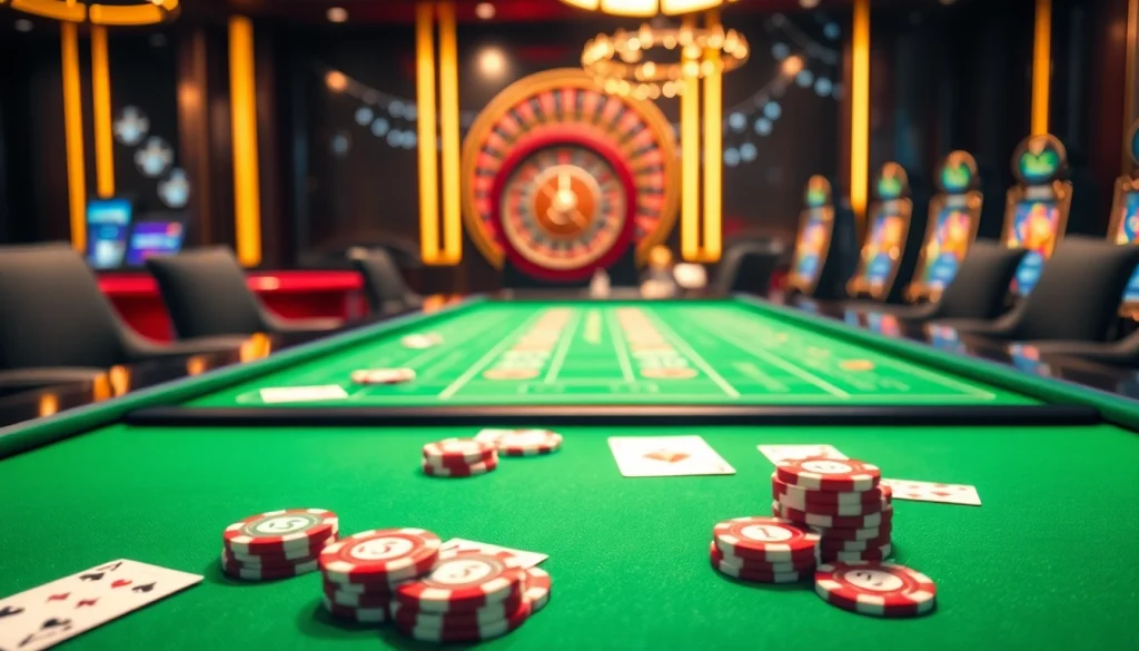Experience thrilling gameplay at F8bet with vibrant casino tables and elegant poker chips.