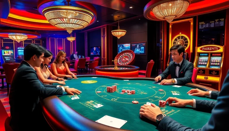 Players enjoying Texas Hold'em in a luxurious casino setting highlighted by 789f gaming excitement.