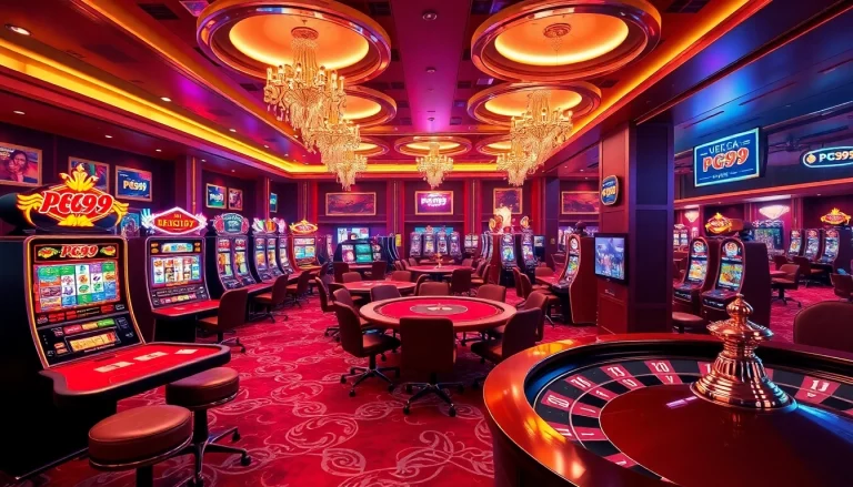 Engage in thrilling gameplay at PG99's online casino, featuring vibrant tables and exciting slot machines.