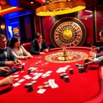 Exciting casino scene showcasing poker and online gambling elements at https://vnew88.vip/, rich in colors and professional atmosphere.