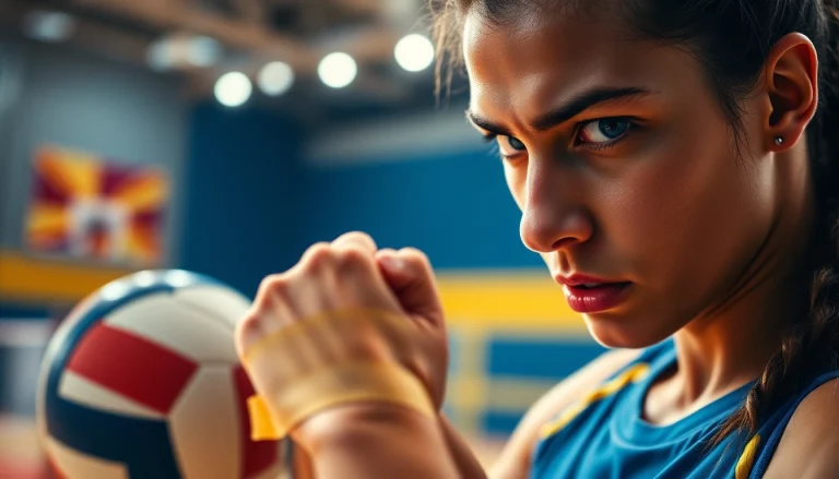 Volleyball thumb taping technique demonstrated by an athlete