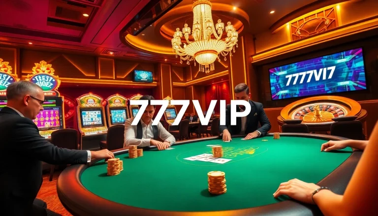 Exciting casino experience at 777VIP featuring players at a poker table focused on their game.