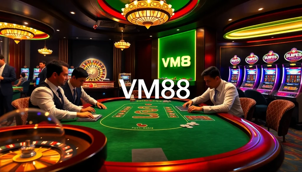 Experience thrilling gameplay at VM88's luxurious casino tables with vibrant action.