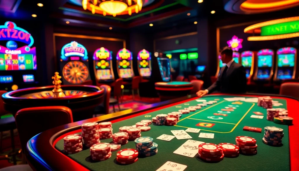 Experience thrilling gaming action with thabethome.com at a vibrant casino table.
