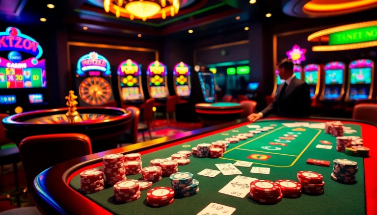 Experience thrilling gaming action with thabethome.com at a vibrant casino table.