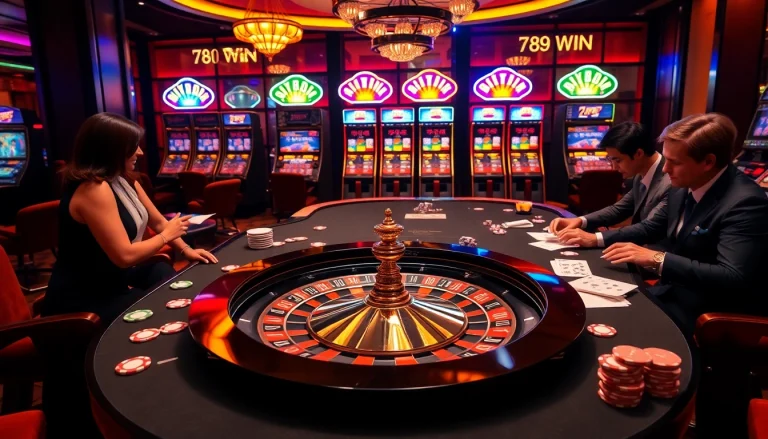 Gamblers celebrating their wins at a luxurious casino table in the 789 win experience.