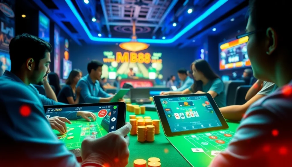 Exciting gaming scene at https://mm88.agency/ showcasing modern casino experience with players enjoying online games.