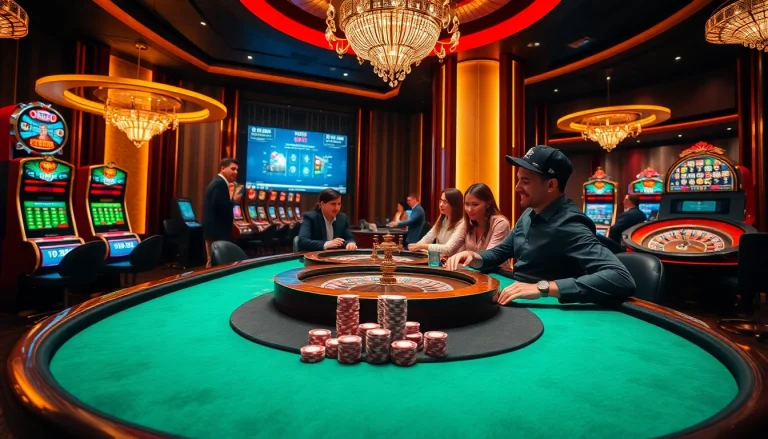 Experience the thrill of đăng ký 89bet with players engaged in a luxurious casino setting.