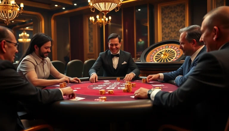 Engaging SV88 poker table scene showcasing players immersed in the excitement of gambling.