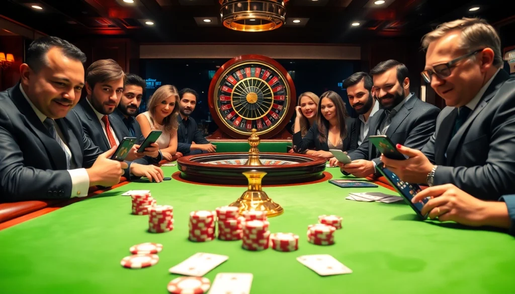 Oke99 players enjoying an engaging casino experience with vibrant tables and professional gaming setup.