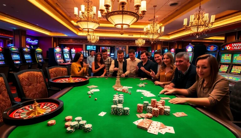 Players engaging in a thrilling poker game at MM88, showcasing excitement with colorful chips and cards.