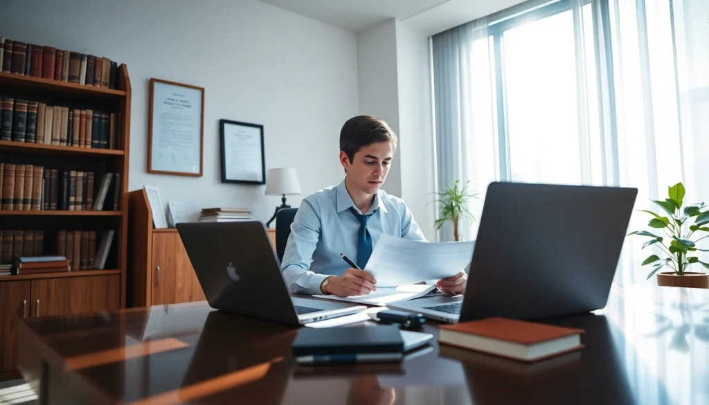 Sworn translation services in a professional setting with a translator at work.