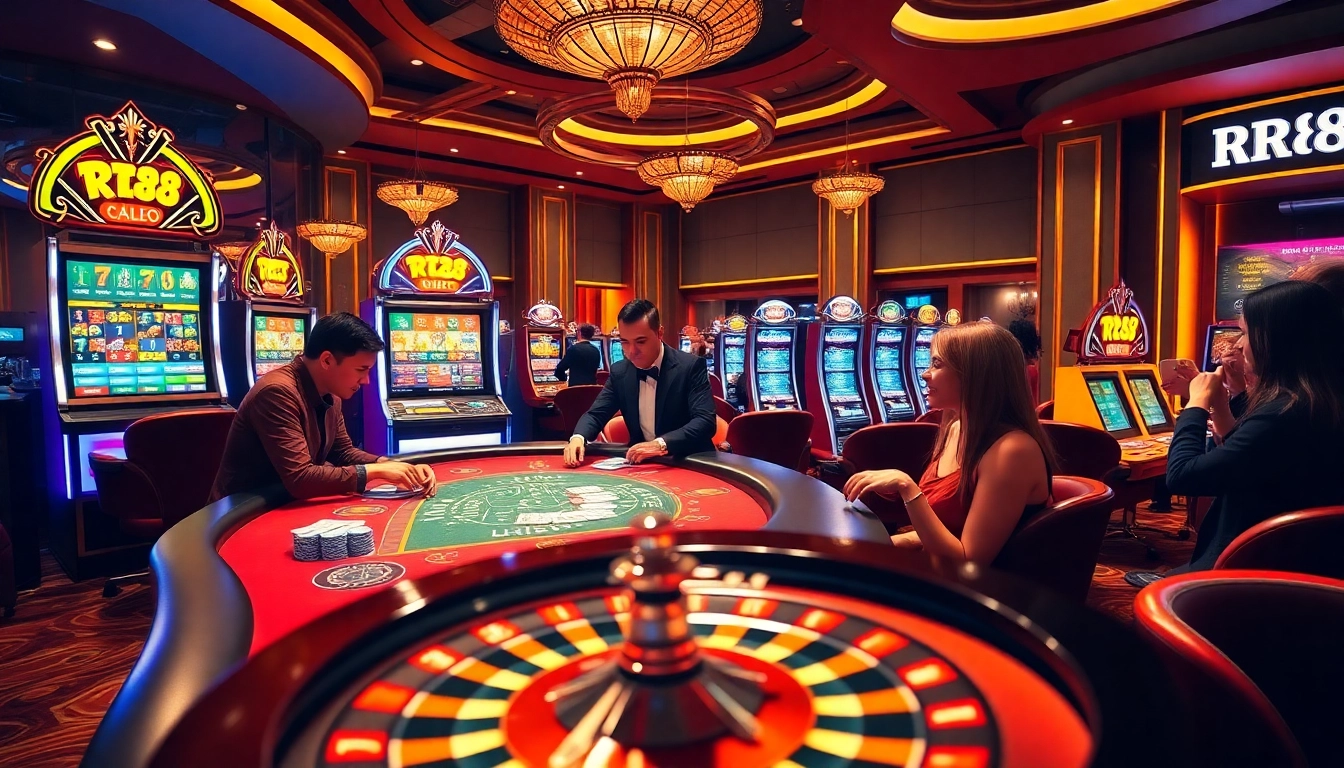 Experience thrilling gaming at RR88 Casino with vibrant tables and exciting slot machines.