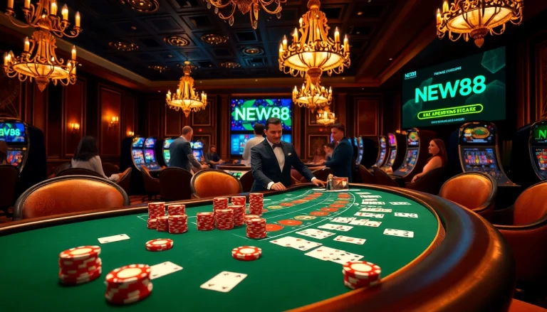 Experience the thrill of gambling with the NEW88 link at a luxurious casino table.