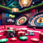 Experience FLY88 excitement at a luxurious casino table with colorful chips and cards.