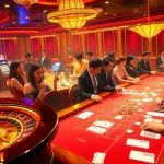 RR88 casino experience featuring vibrant poker tables, roulette wheel, and engaged gamblers.