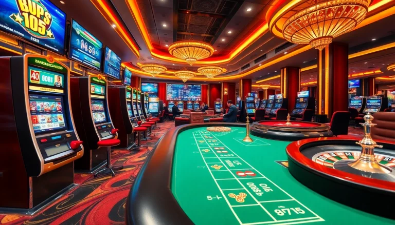 Experience thrilling gameplay at ok789.com with a vibrant casino scene featuring poker tables and slot machines.