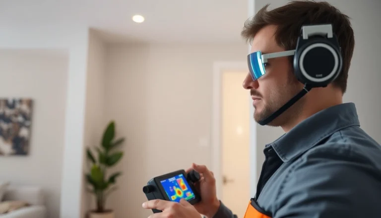 Water leak detection technician using thermal imaging to find leaks.