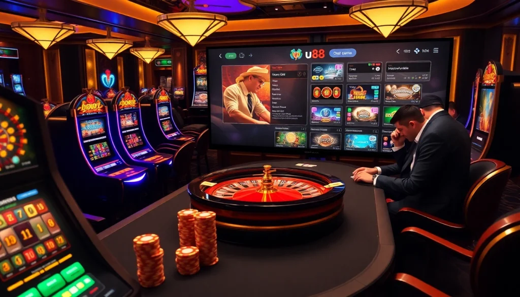 Experience the excitement of u88 online casino with vibrant gaming tables and colorful slot machines.