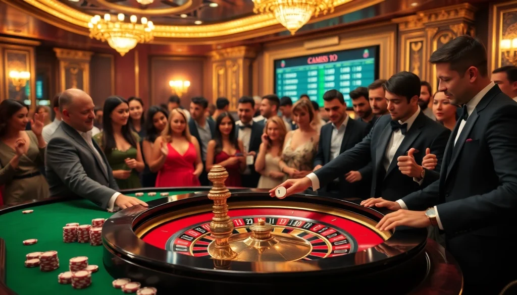 Gambling excitement at a luxurious casino with 88i strategies featured on tables and screens.