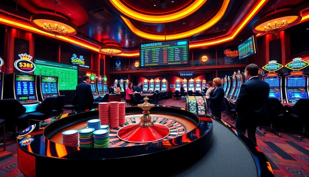 Experience high-stakes gambling at sc88, featuring colorful casino tables and vibrant poker chips.