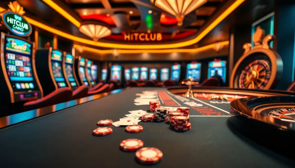 Experience the thrill of HITCLUB online casino with vibrant gaming tables and exciting roulette.