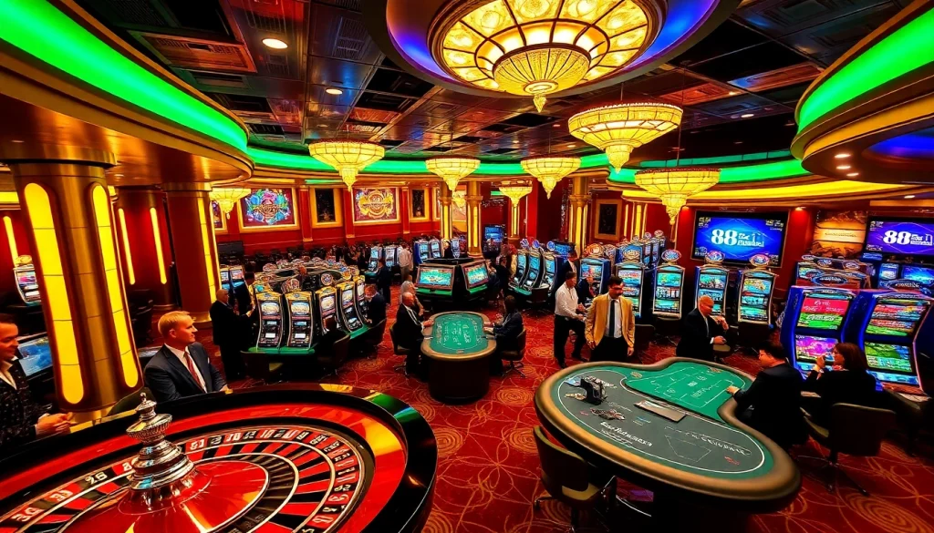 Players enjoying various casino games at 88i, featuring slot machines and tables.